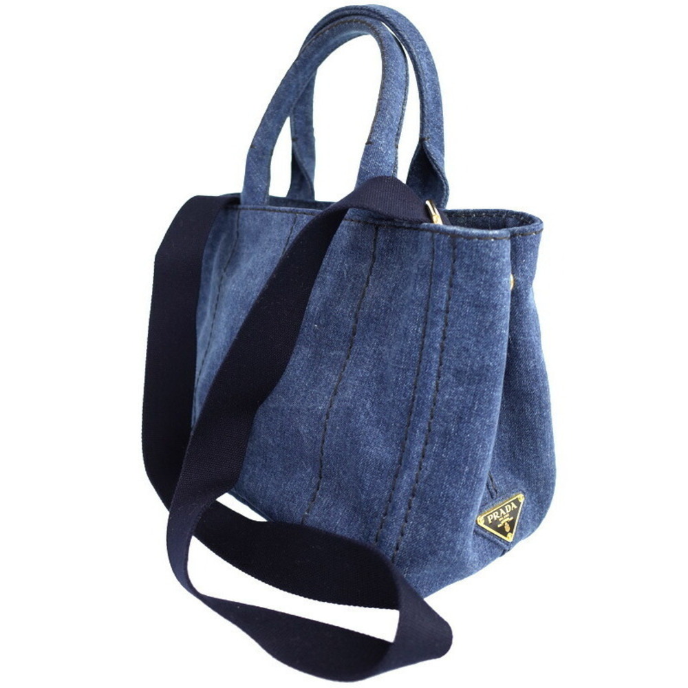 Prada Tote Denim Canapa 2way Convertible Shoulder Bag Blue - Picture 1 of 9